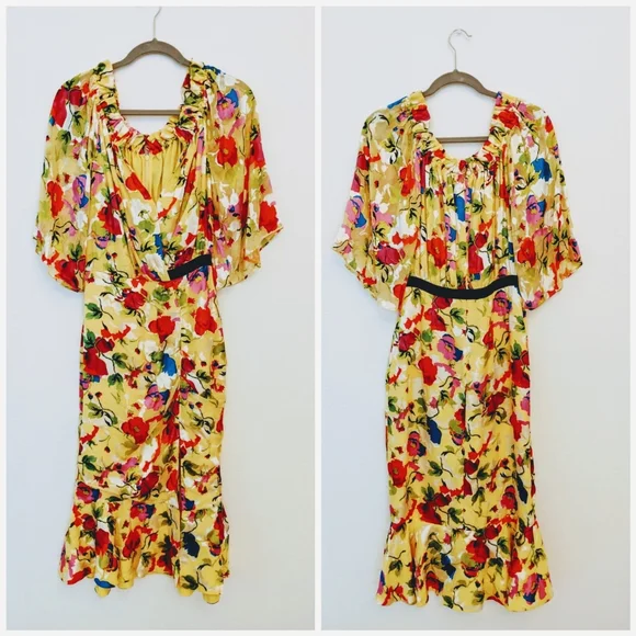 NWT SALONI olivia yellow floral midi dress yellow - Picture 2 of 12